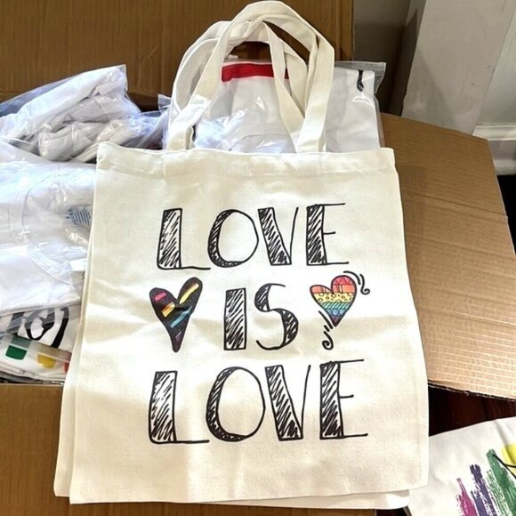 Love Is Love Rainbow Heart Tote Canvas Pride Bag LGBT Reusable Grocery 13x15 NWT - Picture 2 of 2